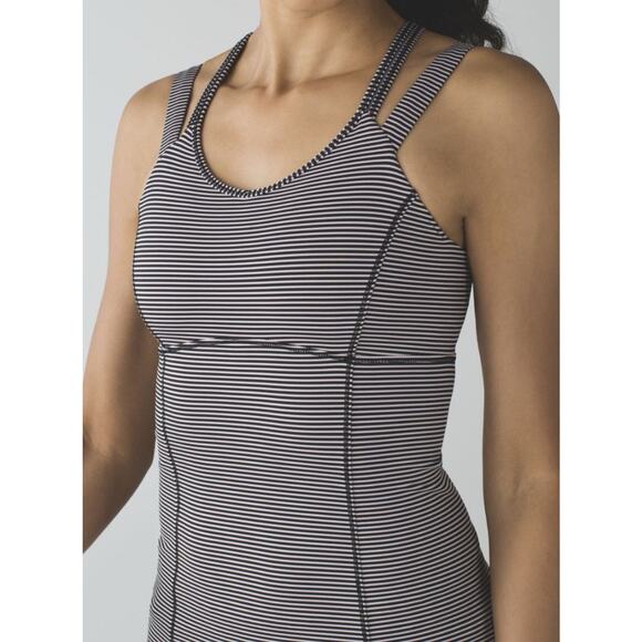 Lululemon Happy Strappy Tank Mini Pop Stripe Black Mink Berry Size 6 - Picture 4 of 9